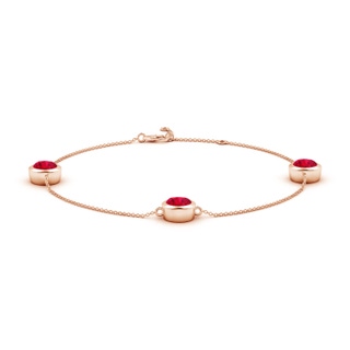 7mm AAA Bezel-Set Ruby Station Adjustable Ankle Bracelet in Rose Gold