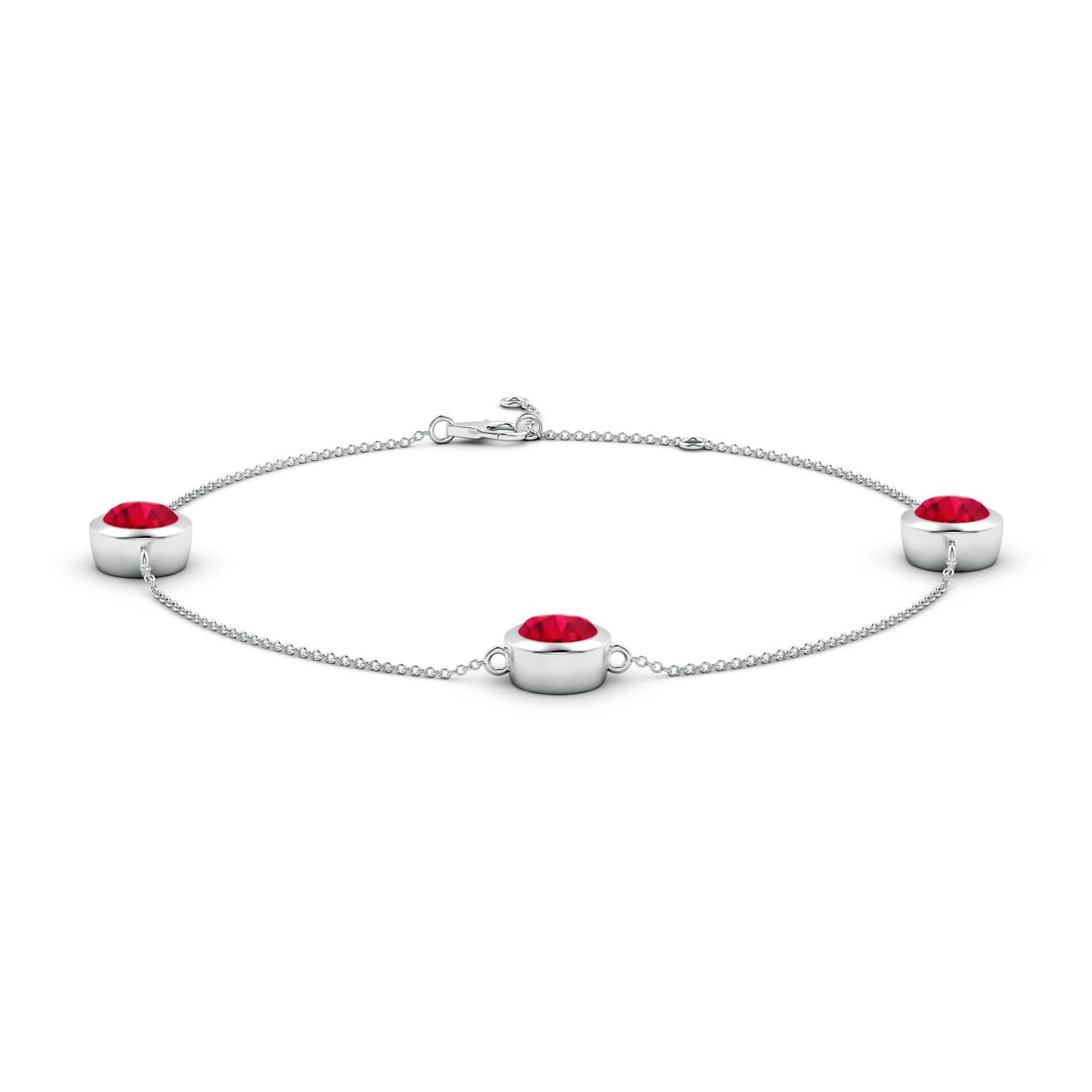 7mm AAA Bezel-Set Ruby Station Adjustable Ankle Bracelet in White Gold