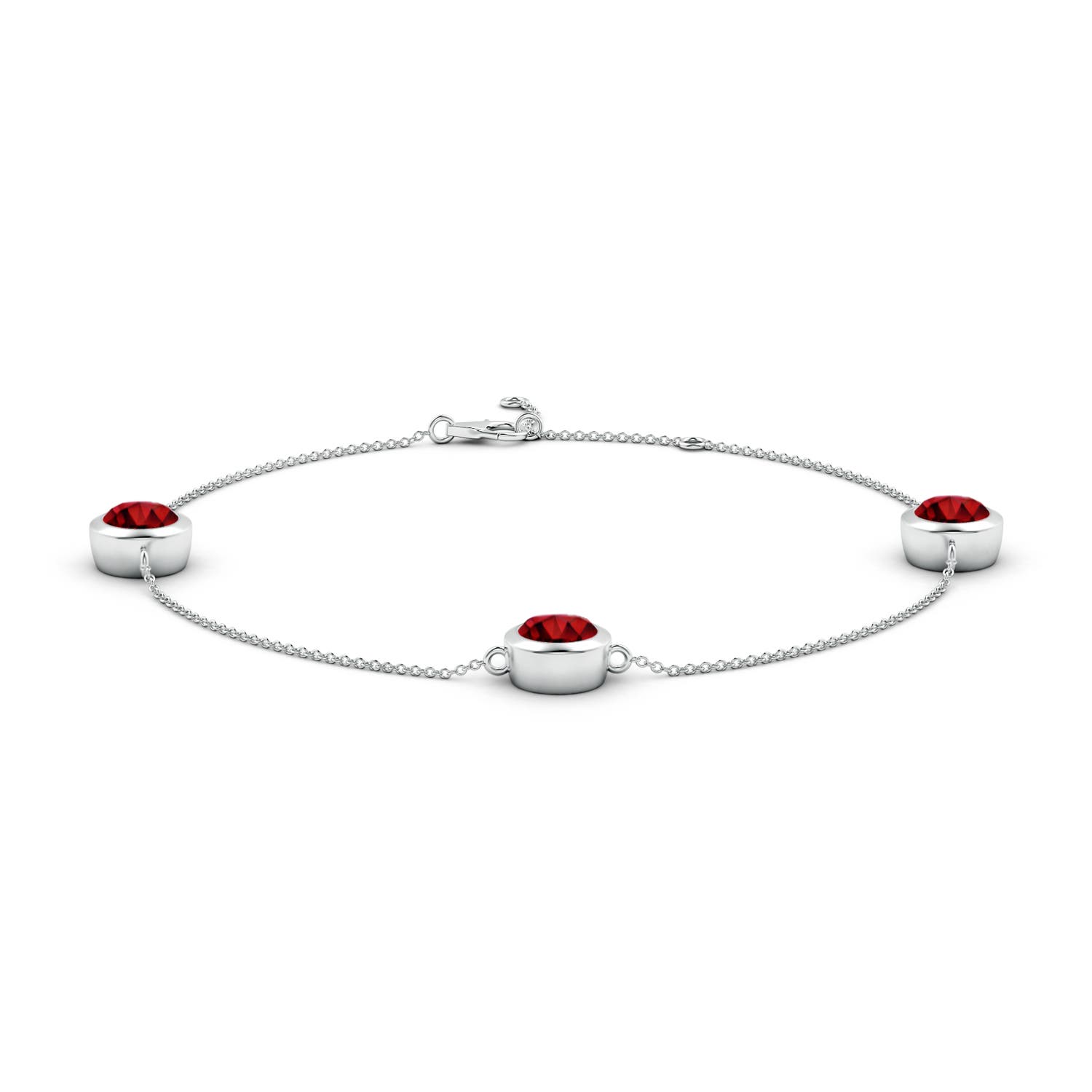 7mm AAAA Bezel-Set Ruby Station Adjustable Ankle Bracelet in White Gold