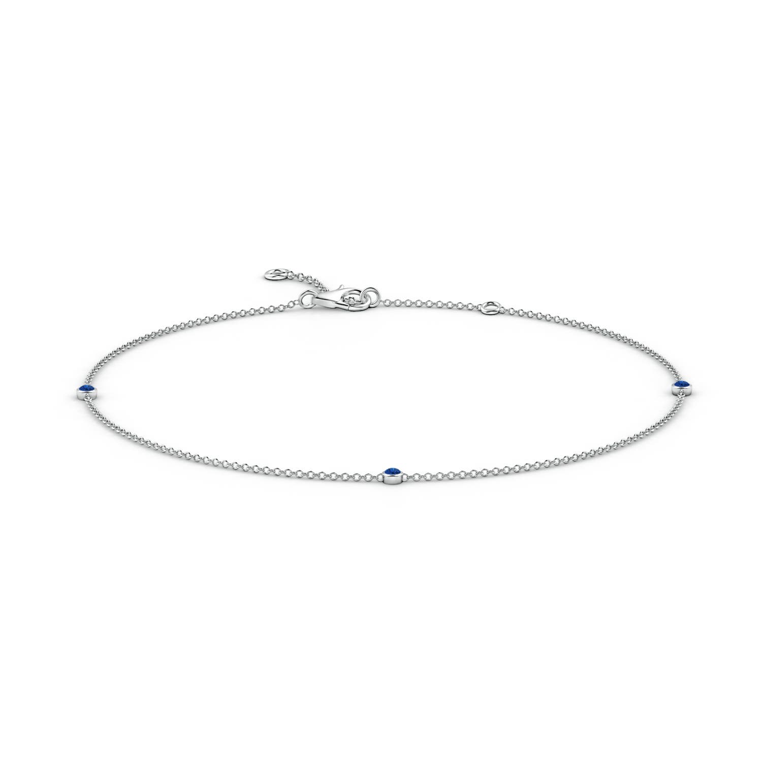 2mm AAA Bezel-Set Sapphire Station Adjustable Ankle Bracelet in 18CT White Gold