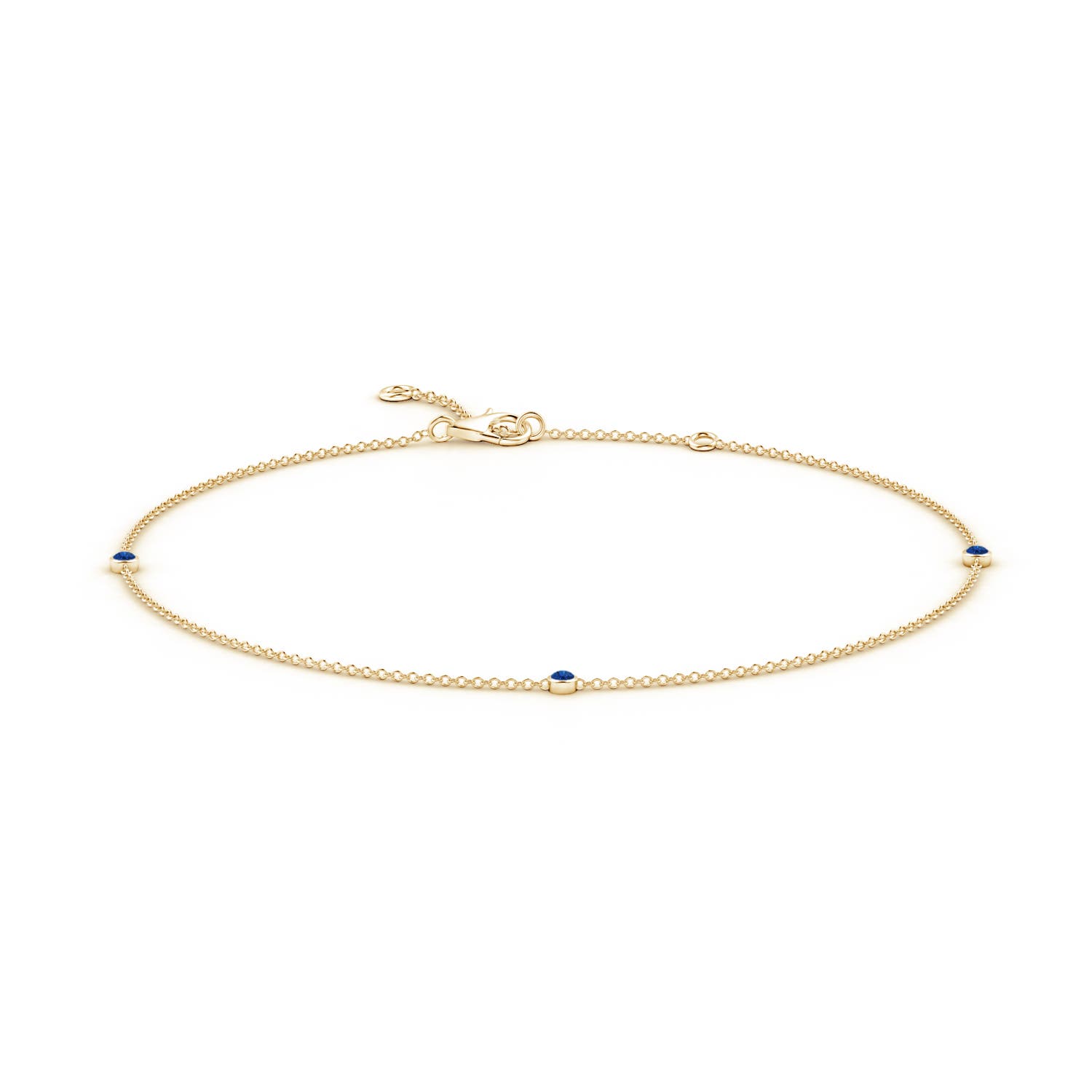 2mm AAA Bezel-Set Sapphire Station Adjustable Ankle Bracelet in 18CT Yellow Gold