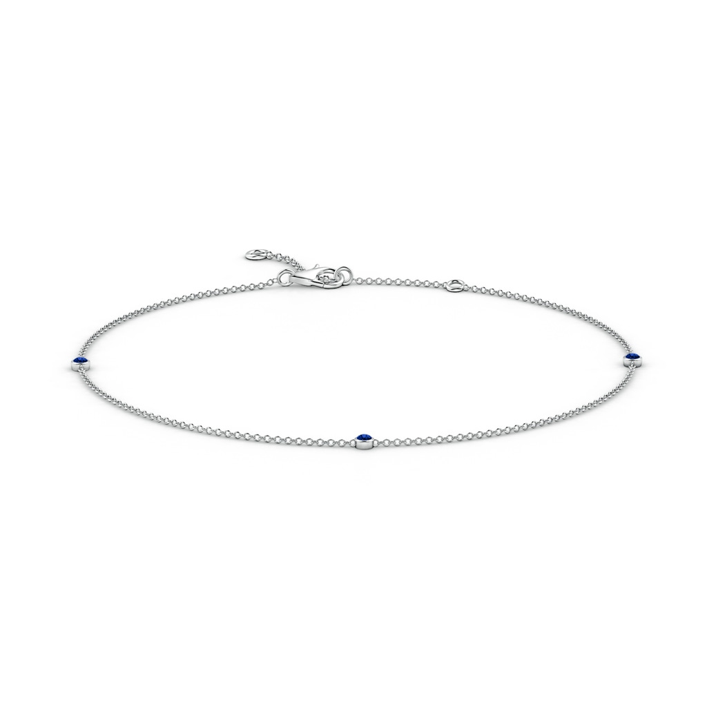 2mm AAAA Bezel-Set Sapphire Station Adjustable Ankle Bracelet in 18K White Gold