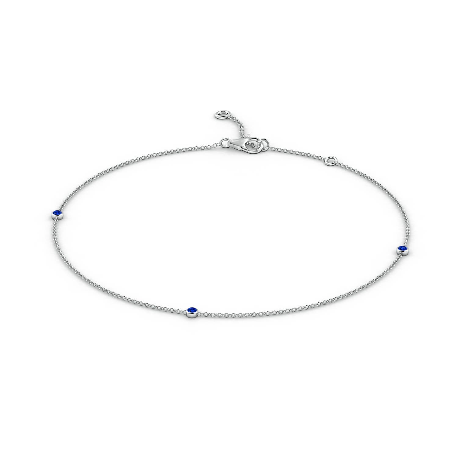 2mm AAAA Bezel-Set Sapphire Station Adjustable Ankle Bracelet in 18CT White Gold - side 1