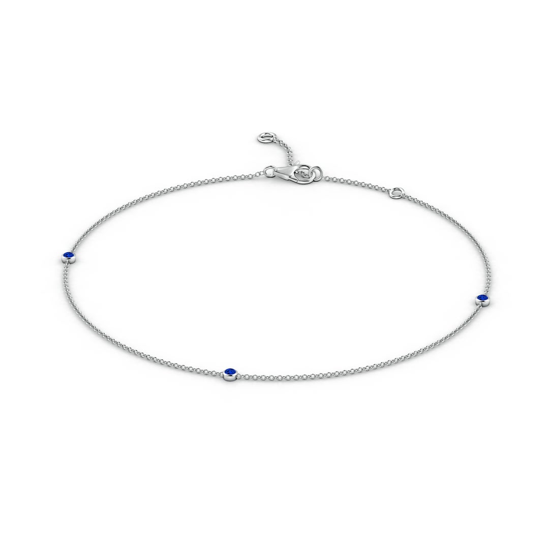 2mm AAAA Bezel-Set Sapphire Station Adjustable Ankle Bracelet in 18K White Gold - side 1