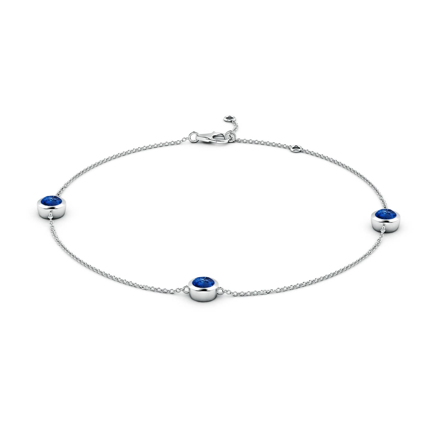 5mm AAA Bezel-Set Sapphire Station Adjustable Ankle Bracelet in 18K White Gold