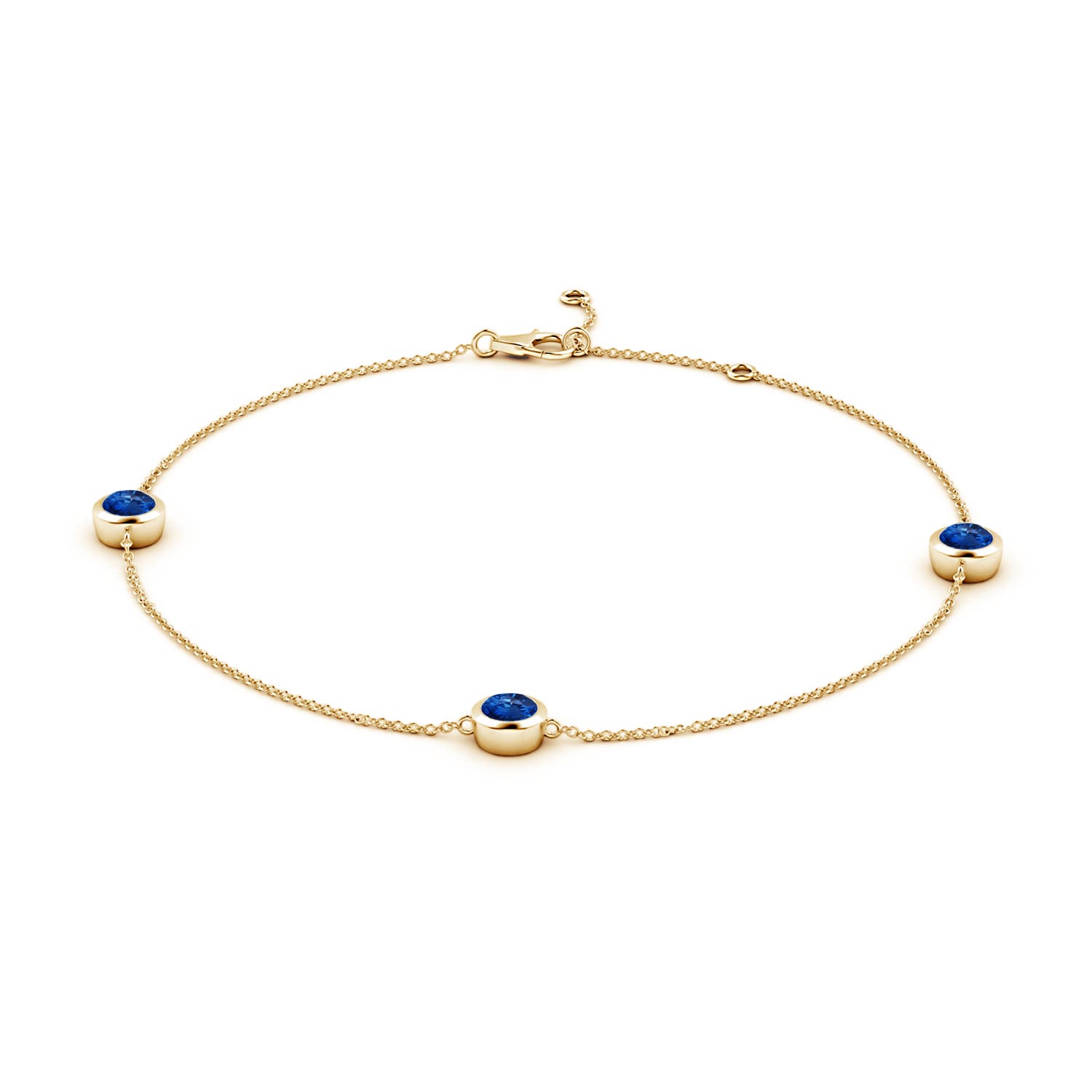5mm AAA Bezel-Set Sapphire Station Adjustable Ankle Bracelet in 18K Yellow Gold