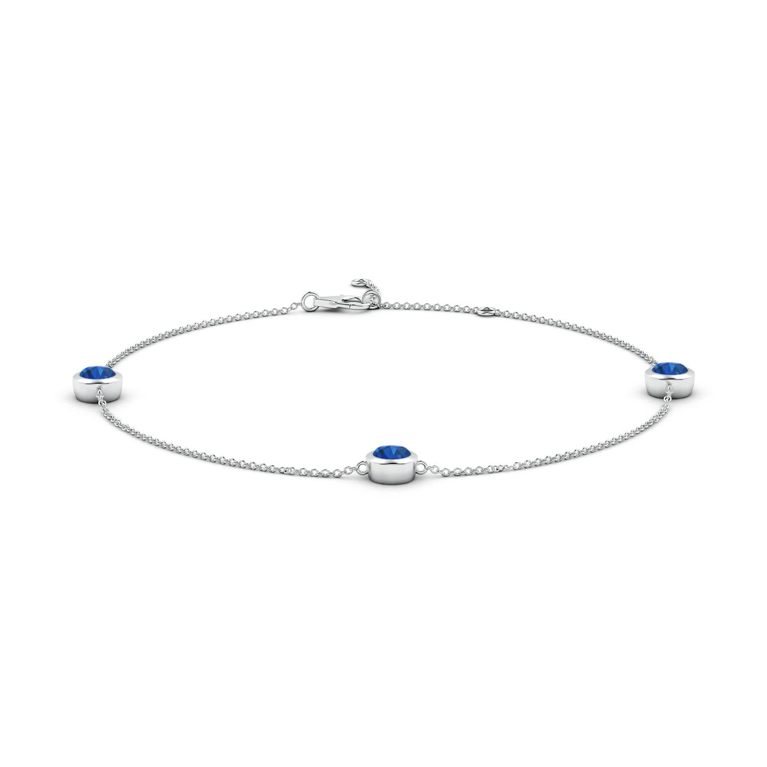 5mm AAA Bezel-Set Sapphire Station Adjustable Ankle Bracelet in White Gold