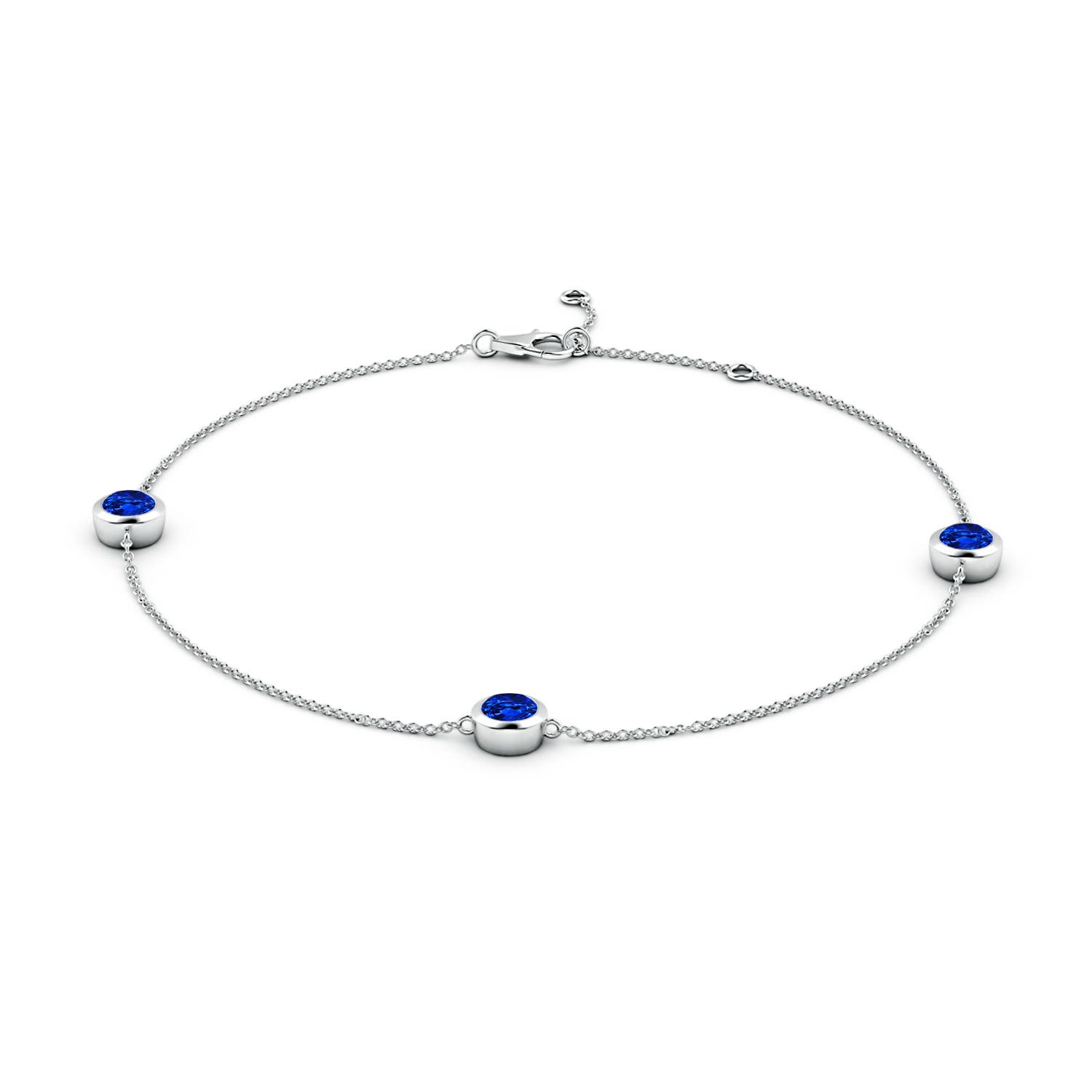 5mm AAAA Bezel-Set Sapphire Station Adjustable Ankle Bracelet in 18K White Gold