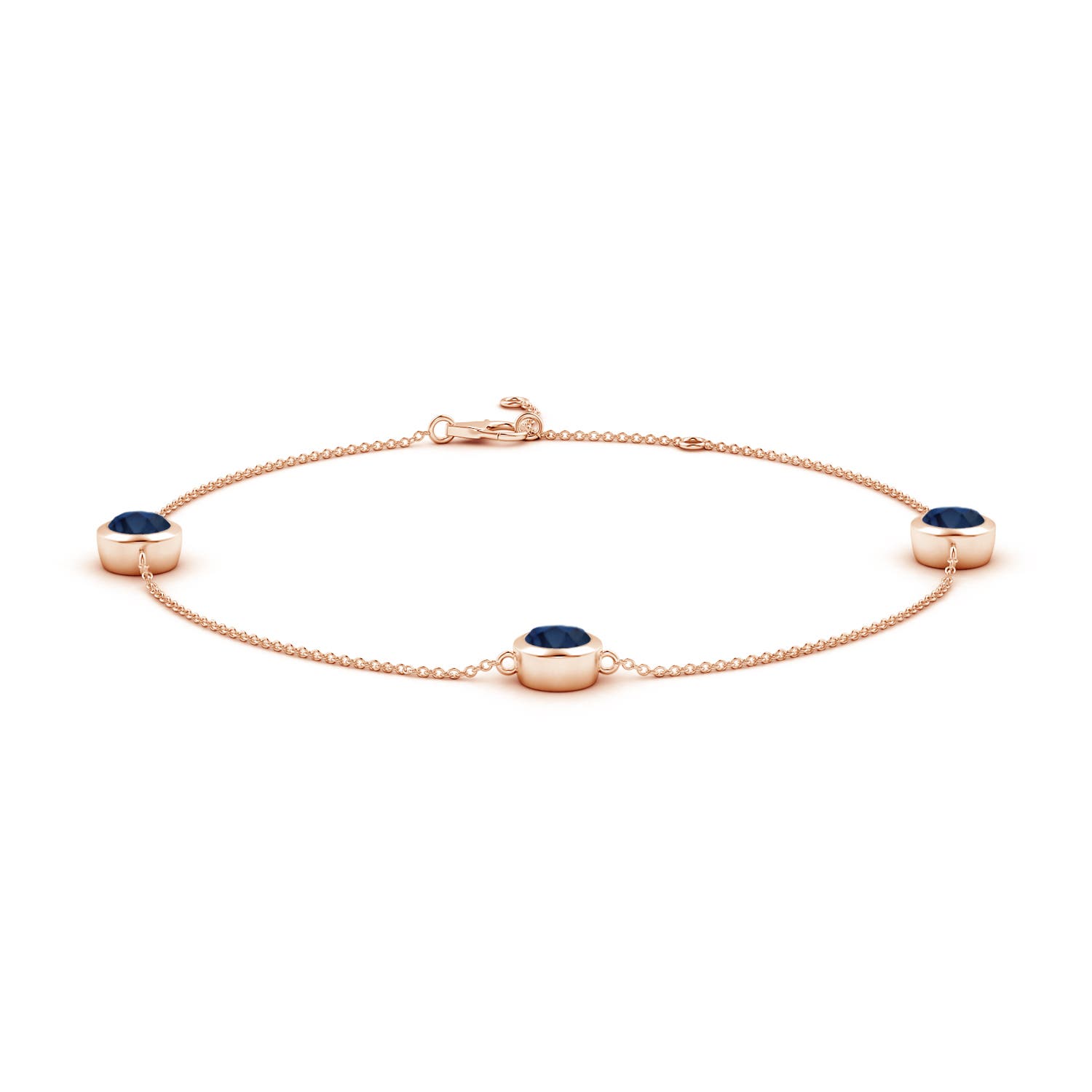 6mm AA Bezel-Set Sapphire Station Adjustable Ankle Bracelet in 18CT Rose Gold