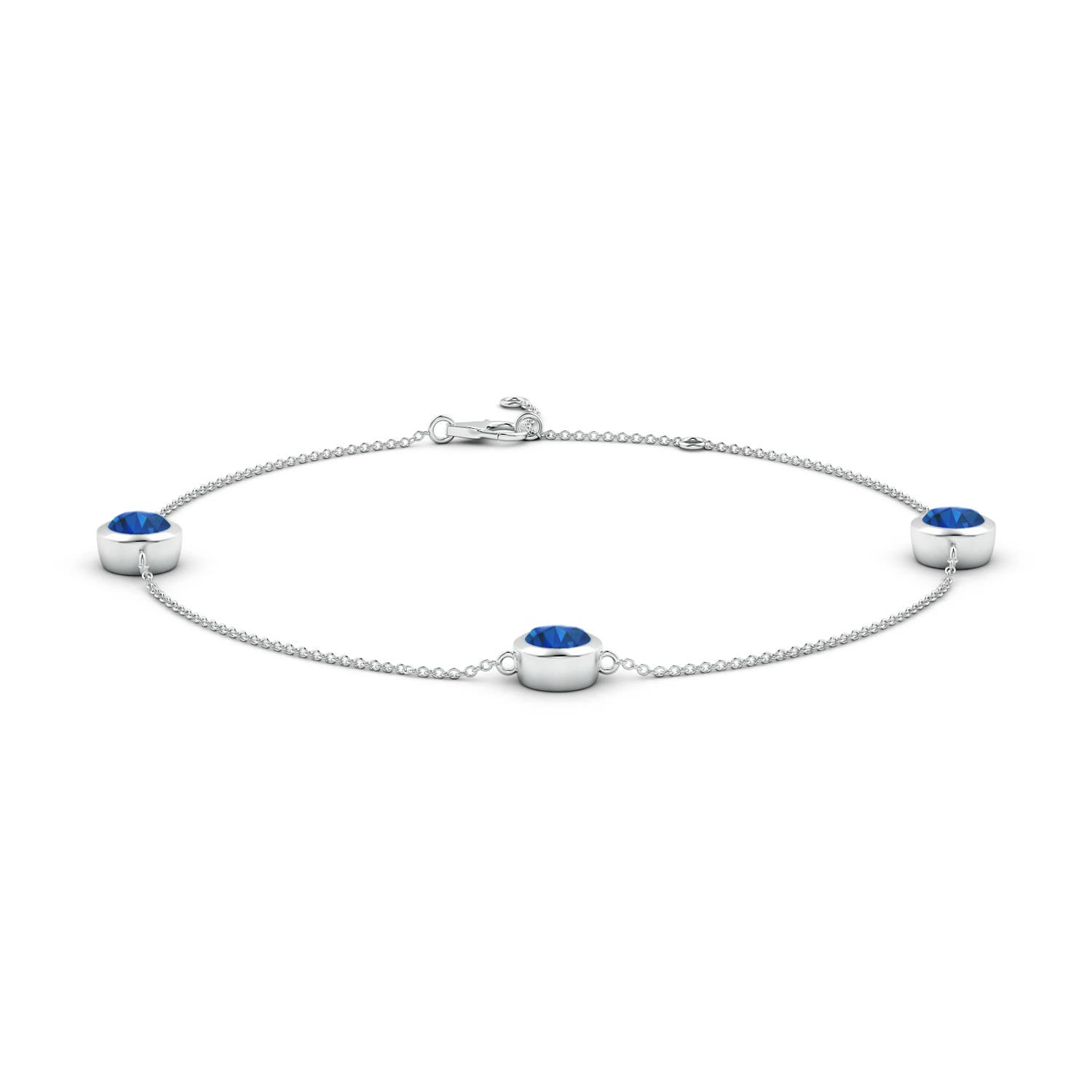 6mm AAA Bezel-Set Sapphire Station Adjustable Ankle Bracelet in White Gold
