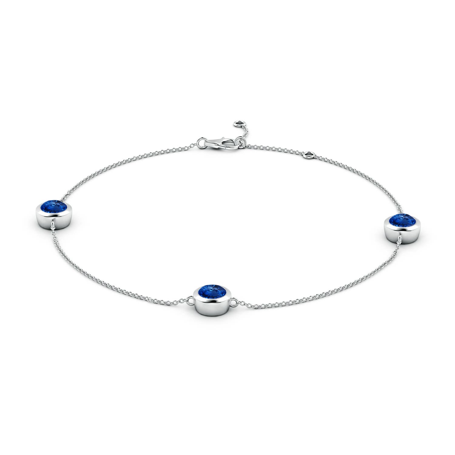 6mm AAA Bezel-Set Sapphire Station Adjustable Ankle Bracelet in White Gold
