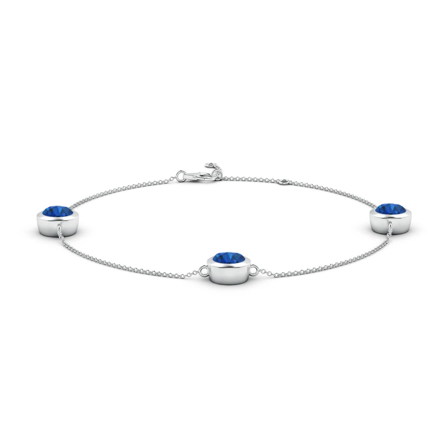 7mm AAA Bezel-Set Sapphire Station Adjustable Ankle Bracelet in White Gold