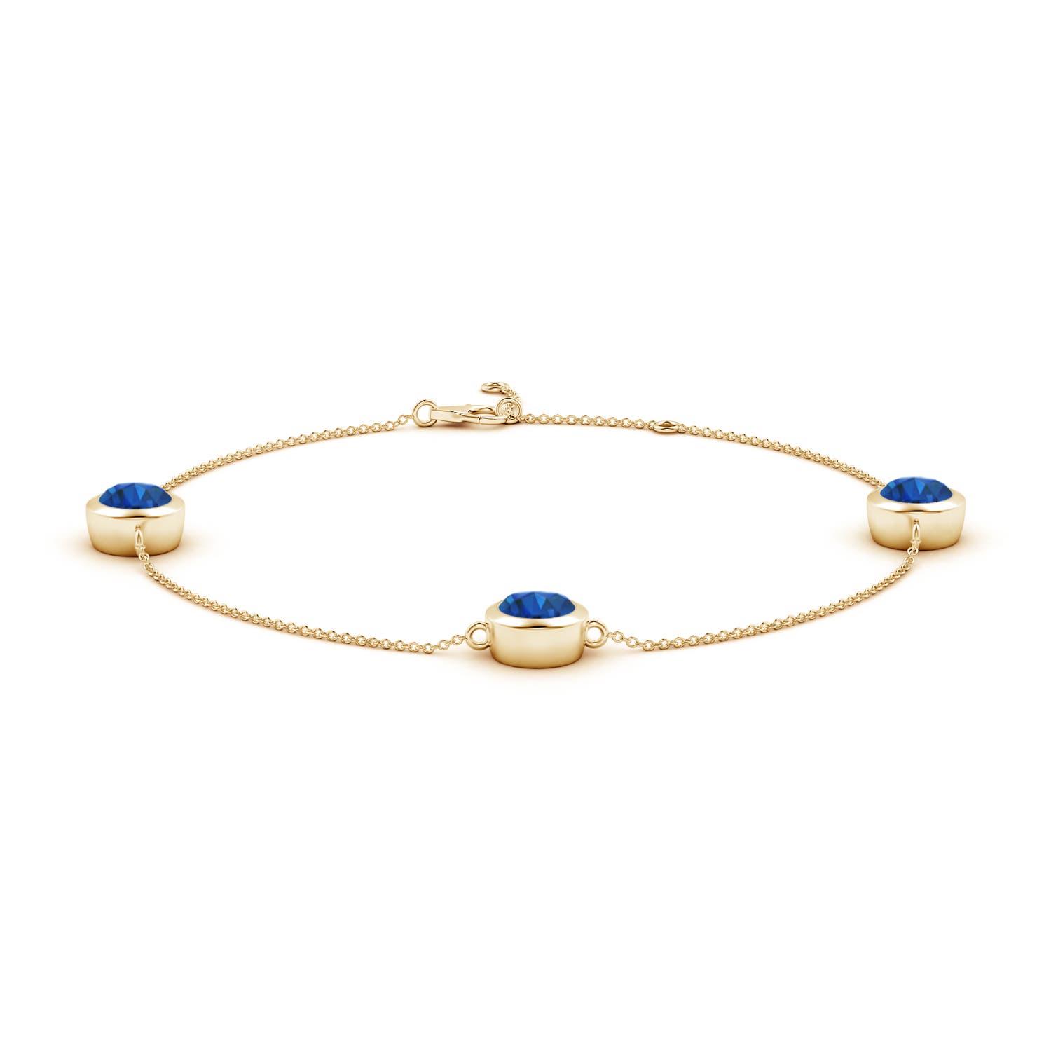 7mm AAA Bezel-Set Sapphire Station Adjustable Ankle Bracelet in Yellow Gold