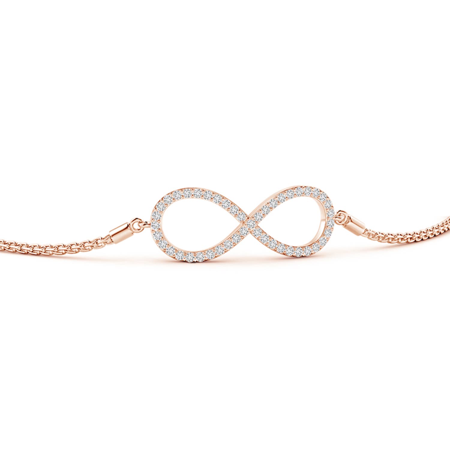 1.2mm HSI2 Prong-Set Diamond Infinity Bolo Bracelet in Rose Gold - side 1