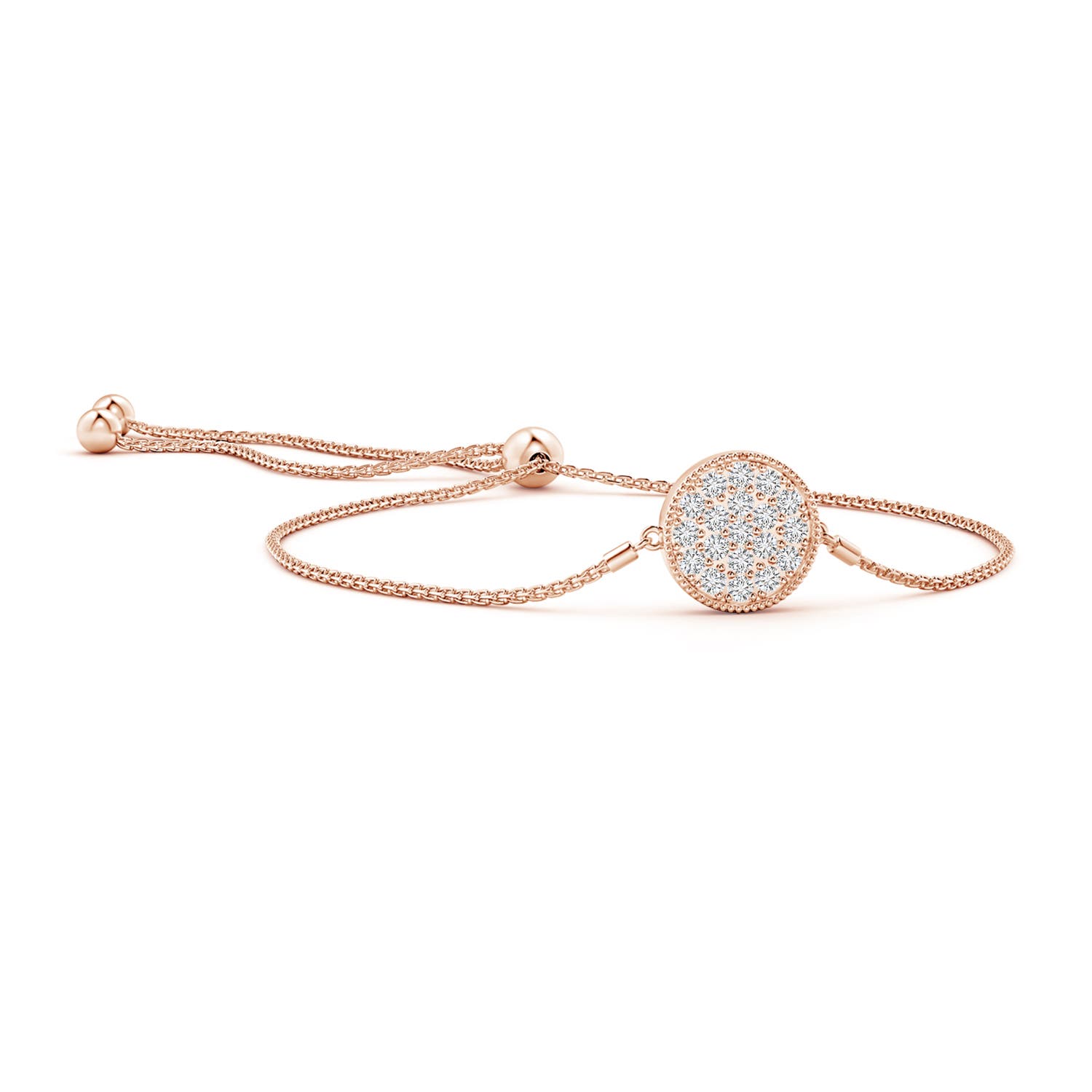 1.3mm HSI2 Pave-Set Diamond Disc Bolo Bracelet in Rose Gold