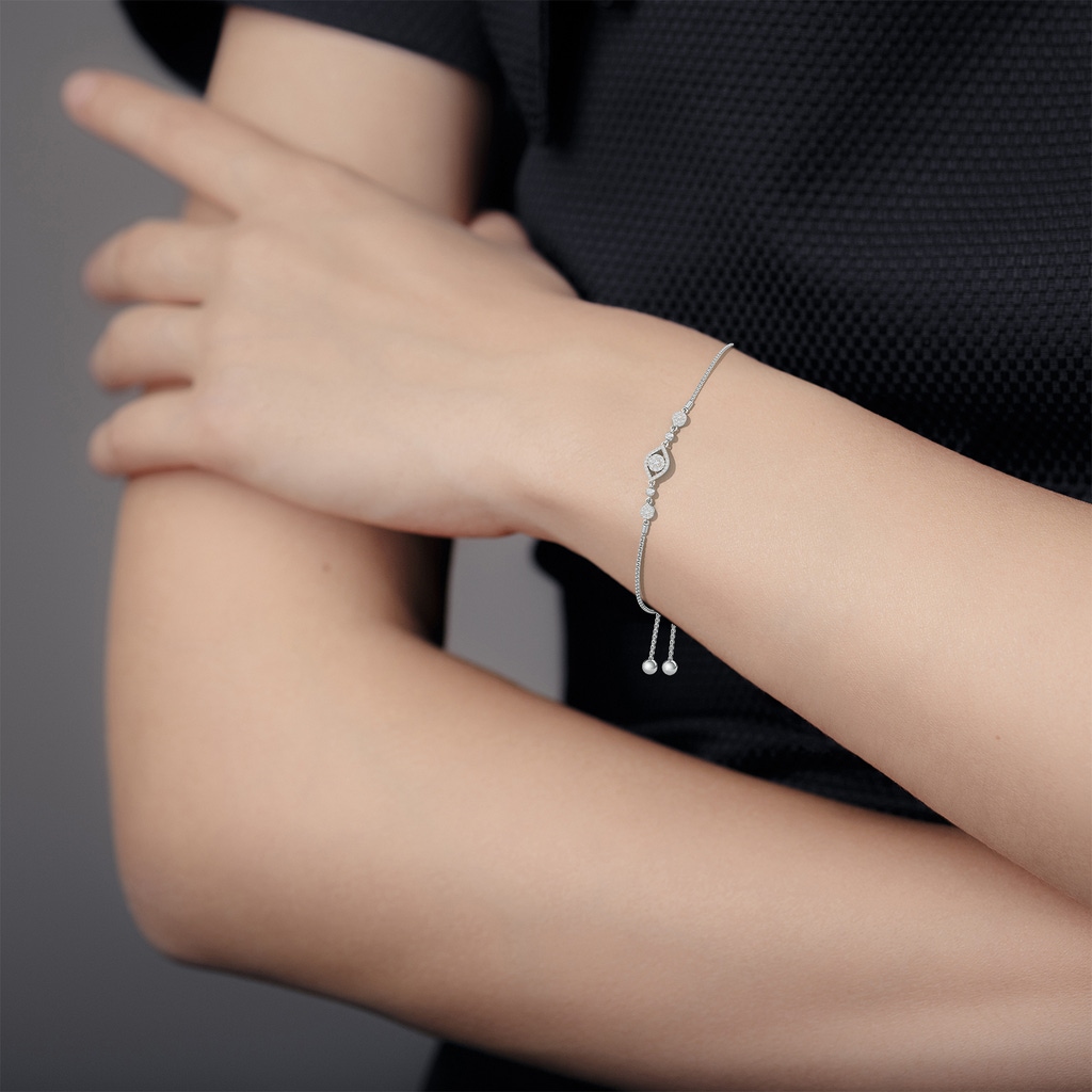 2mm GVS2 Diamond Clustre Evil Eye Bolo Bracelet in White Gold - body_hand