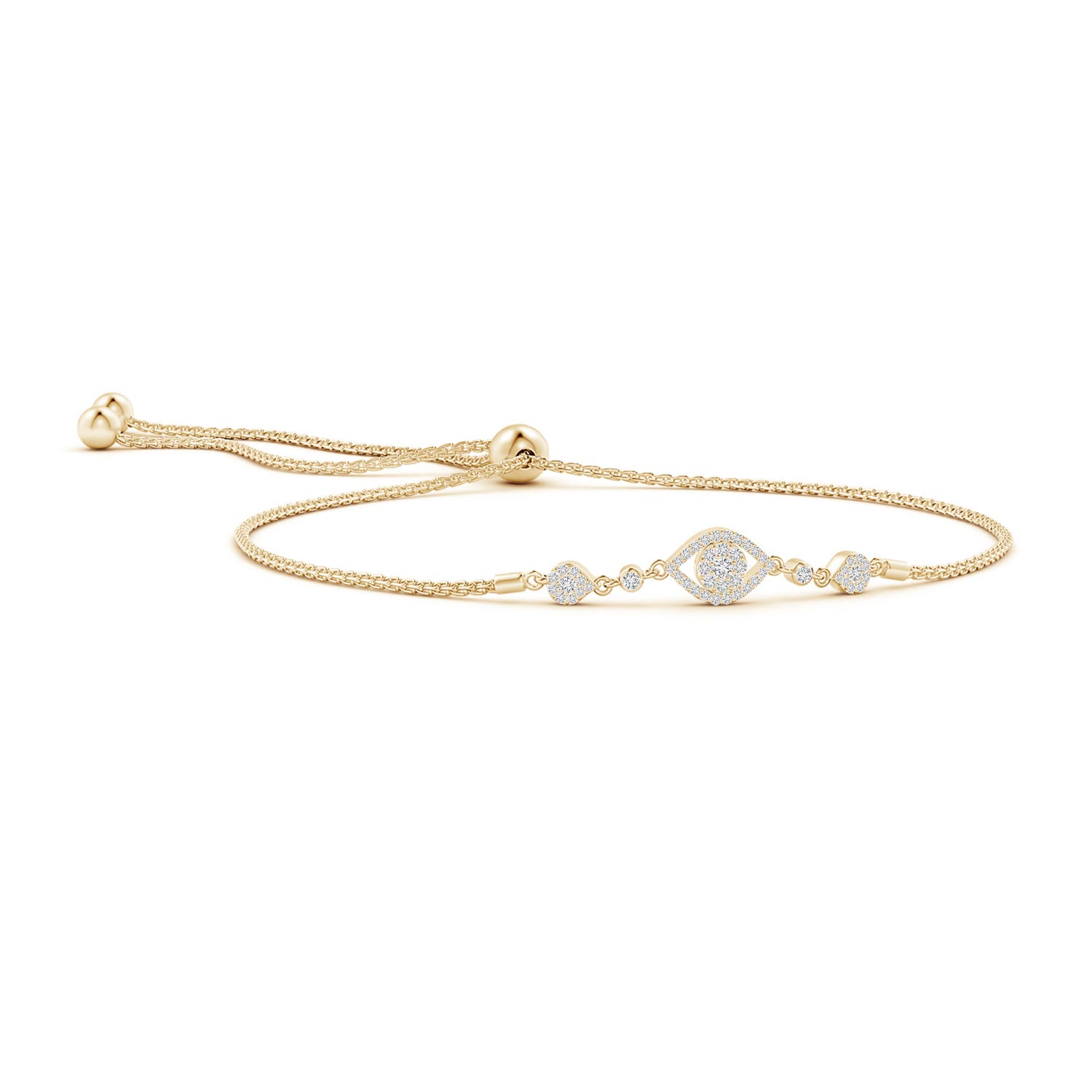 2mm HSI2 Diamond Cluster Evil Eye Bolo Bracelet in Yellow Gold