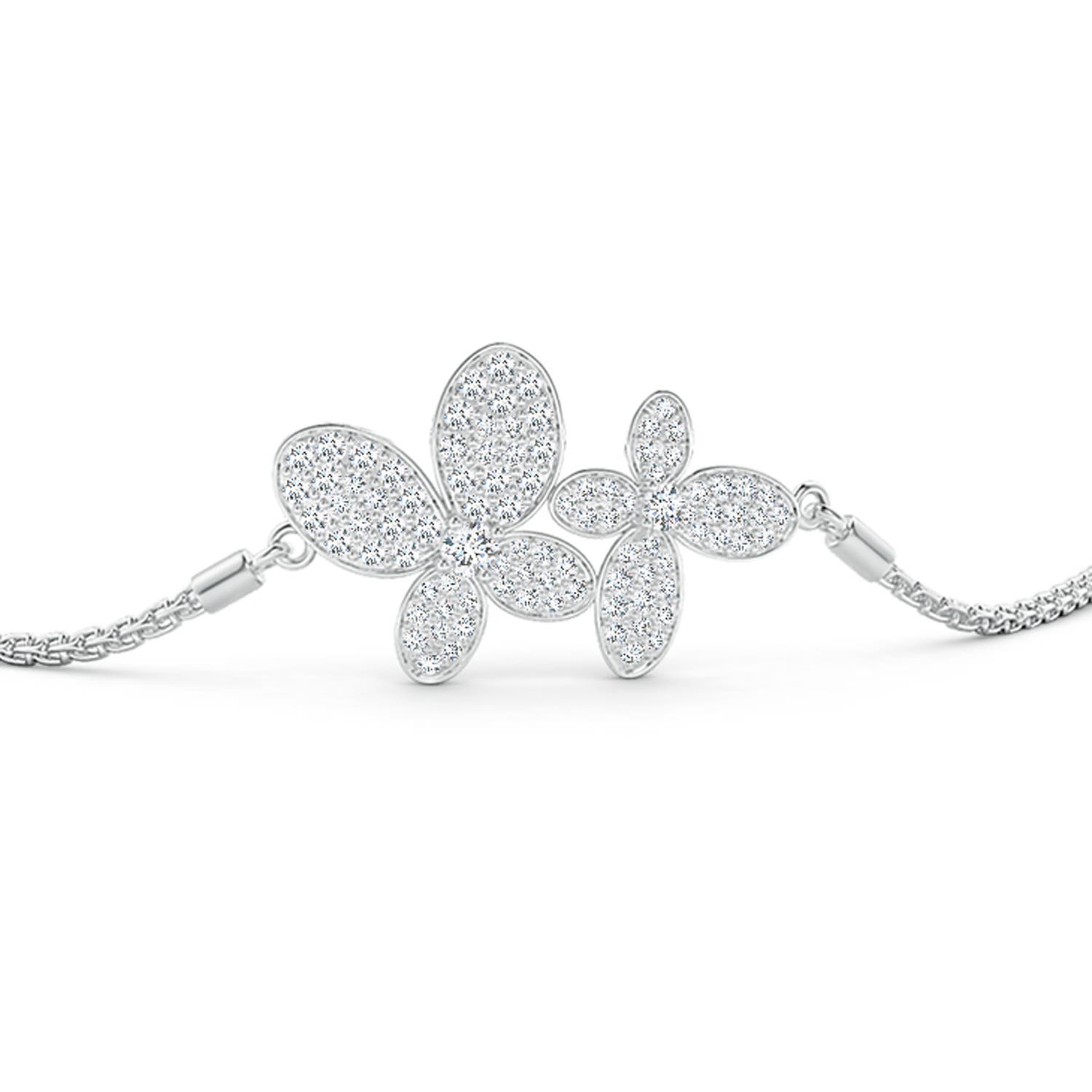 2.4mm GVS2 Nature-Inspired Diamond Double Butterfly Bolo Bracelet in White Gold