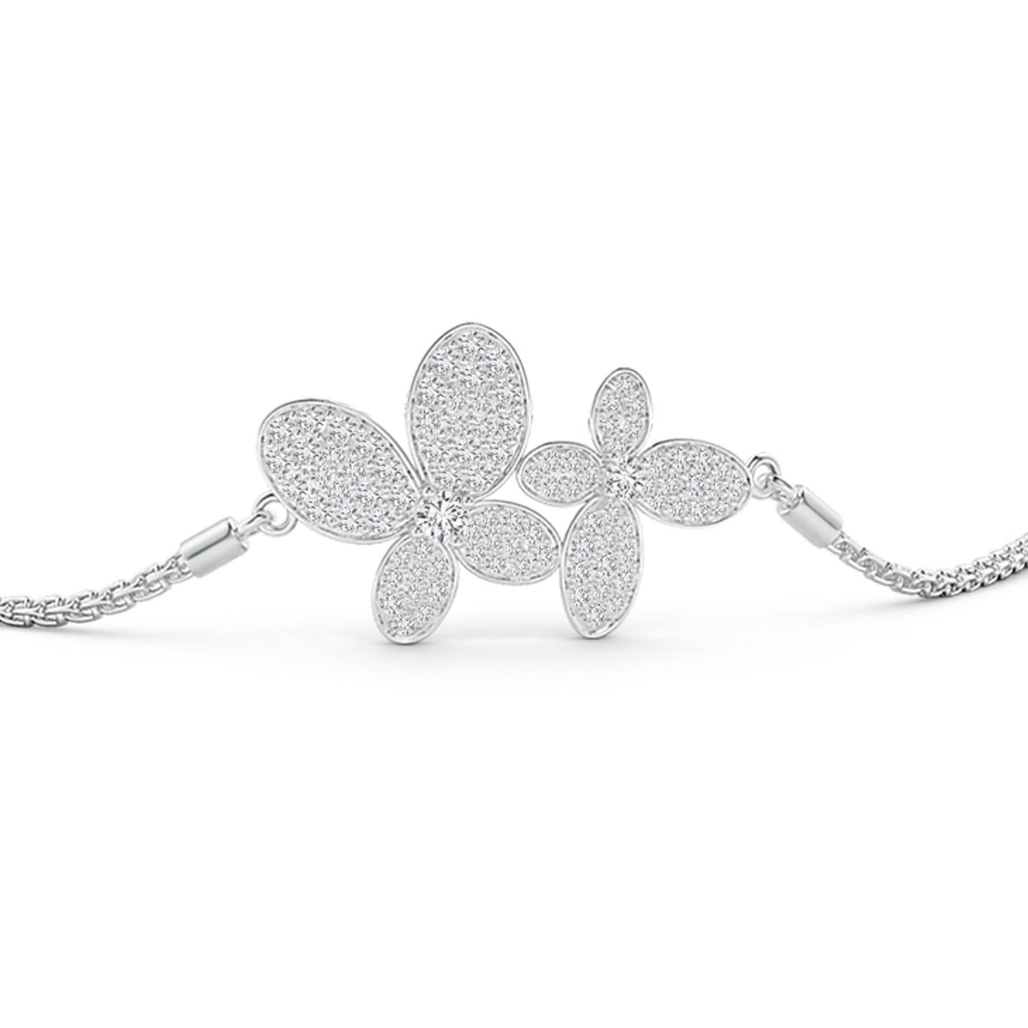 2.4mm HSI2 Nature-Inspired Diamond Double Butterfly Bolo Bracelet in White Gold - side 1