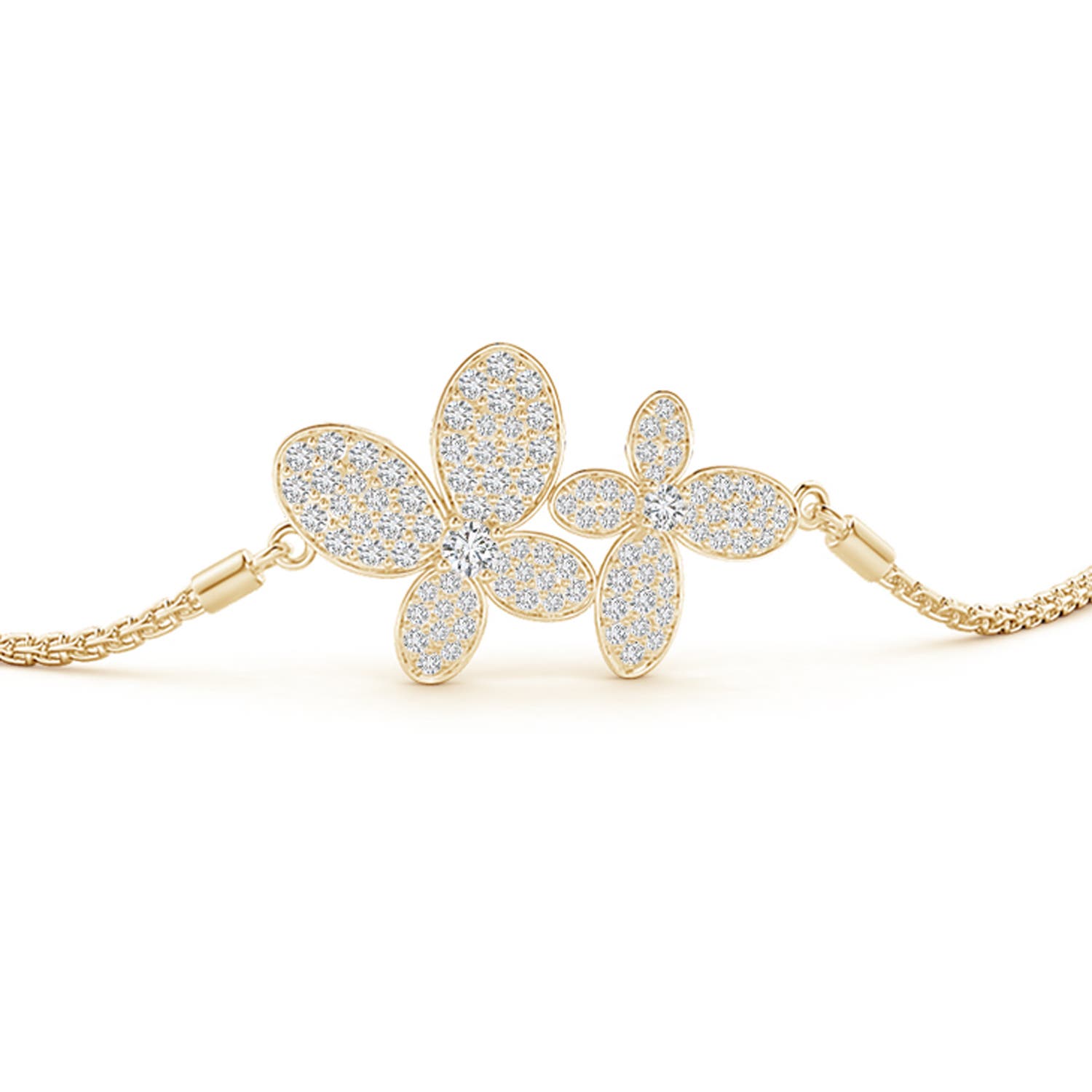 2.4mm HSI2 Nature-Inspired Diamond Double Butterfly Bolo Bracelet in Yellow Gold