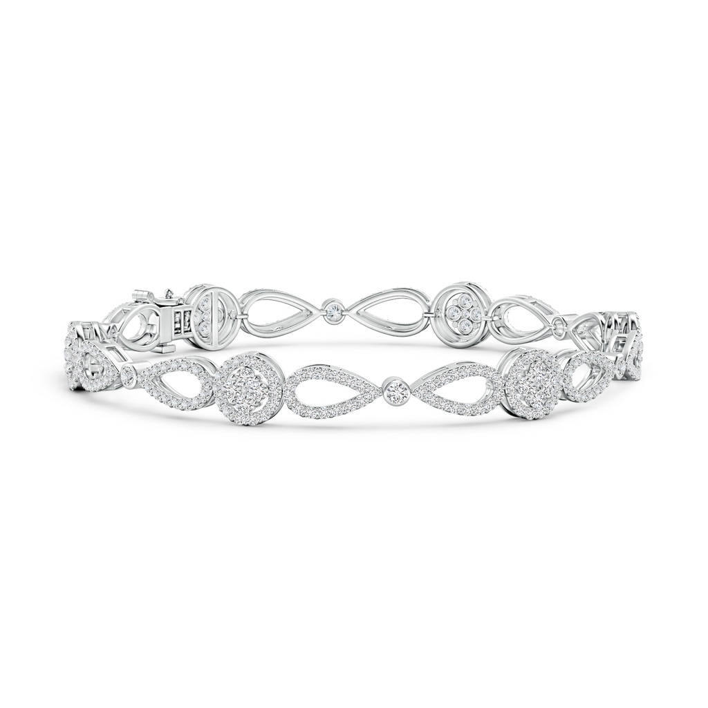 1.6mm HSI2 Diamond Floral Cluster Link Bracelet with Halo in White Gold