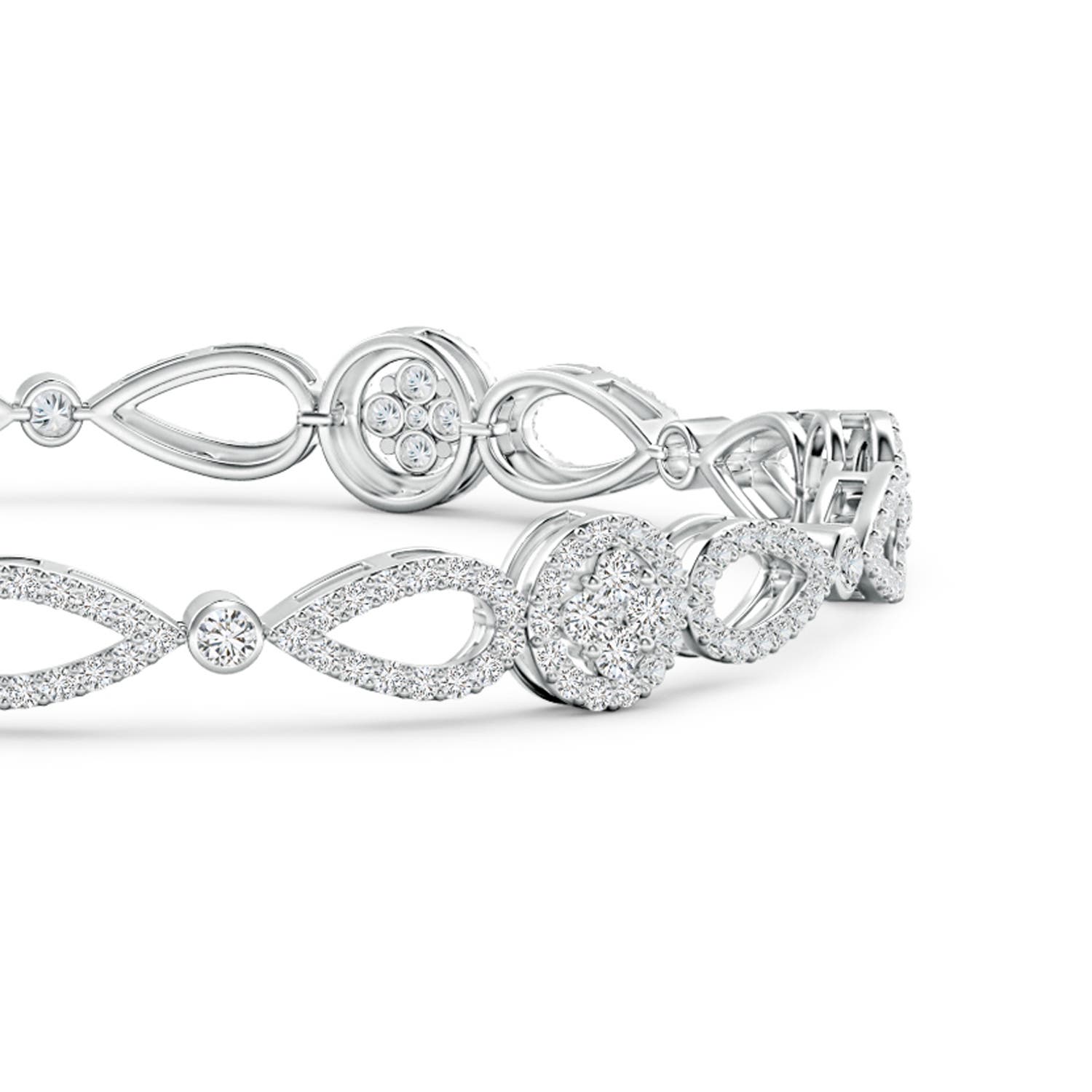 1.6mm HSI2 Diamond Floral Cluster Link Bracelet with Halo in White Gold - side 1