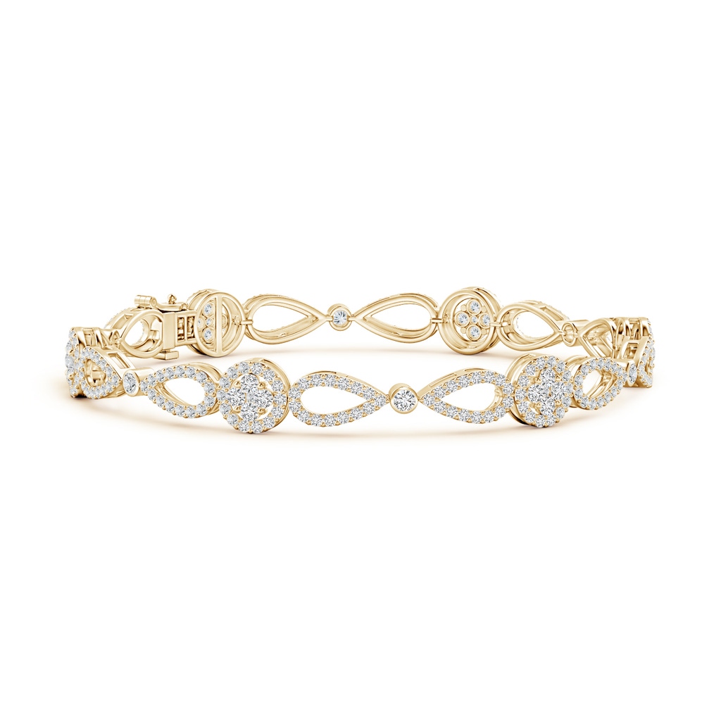 1.6mm HSI2 Diamond Floral Clustre Link Bracelet with Halo in Yellow Gold