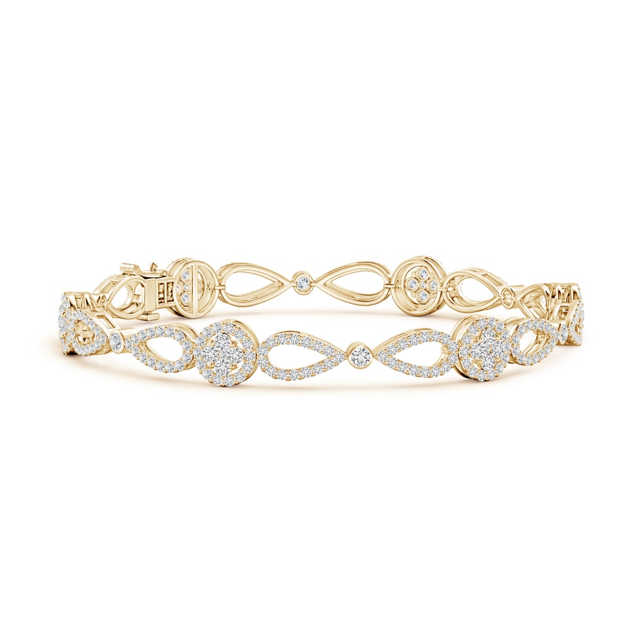 1.6mm HSI2 Diamond Floral Clustre Link Bracelet with Halo in Yellow Gold 