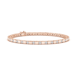 1.95mm HSI2 Alternating Diamond Block Link Unisex Bracelet in Rose Gold