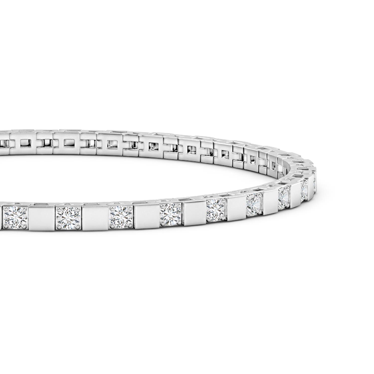1.95mm HSI2 Alternating Diamond Block Link Unisex Bracelet in White Gold
