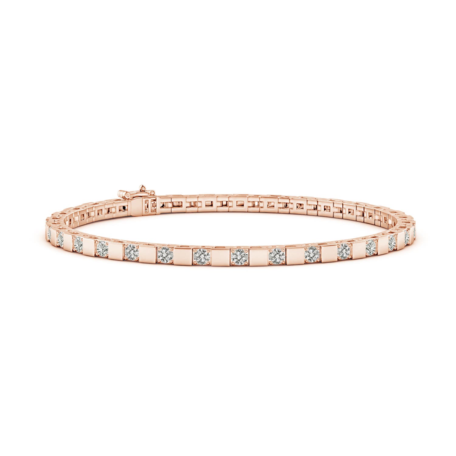 1.95mm KI3 Alternating Diamond Block Link Unisex Bracelet in Rose Gold