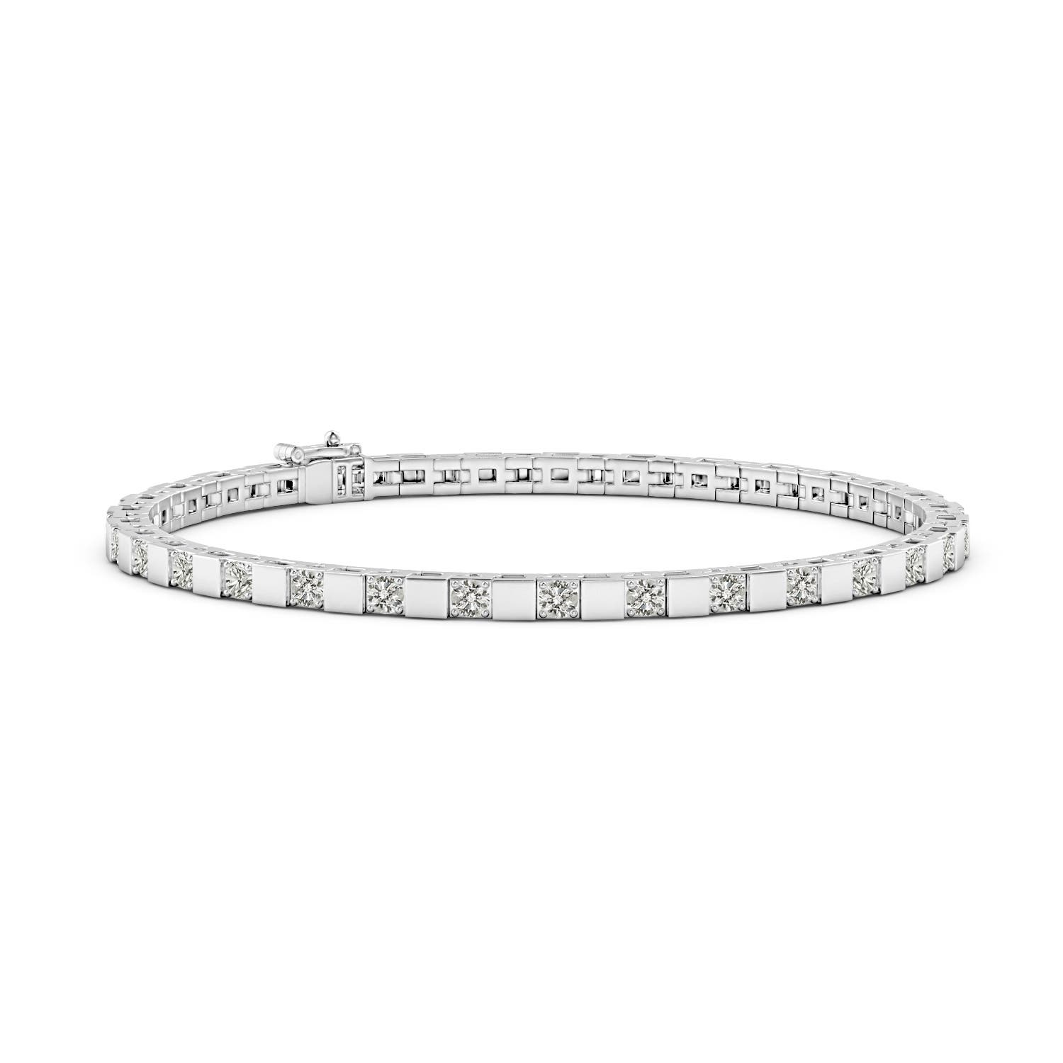 1.95mm KI3 Alternating Diamond Block Link Unisex Bracelet in White Gold