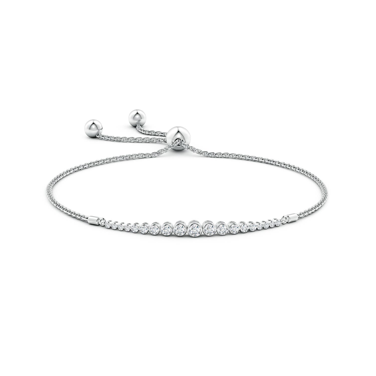 2.6mm GVS2 Graduated Bezel-Set Diamond Bolo Bracelet in White Gold