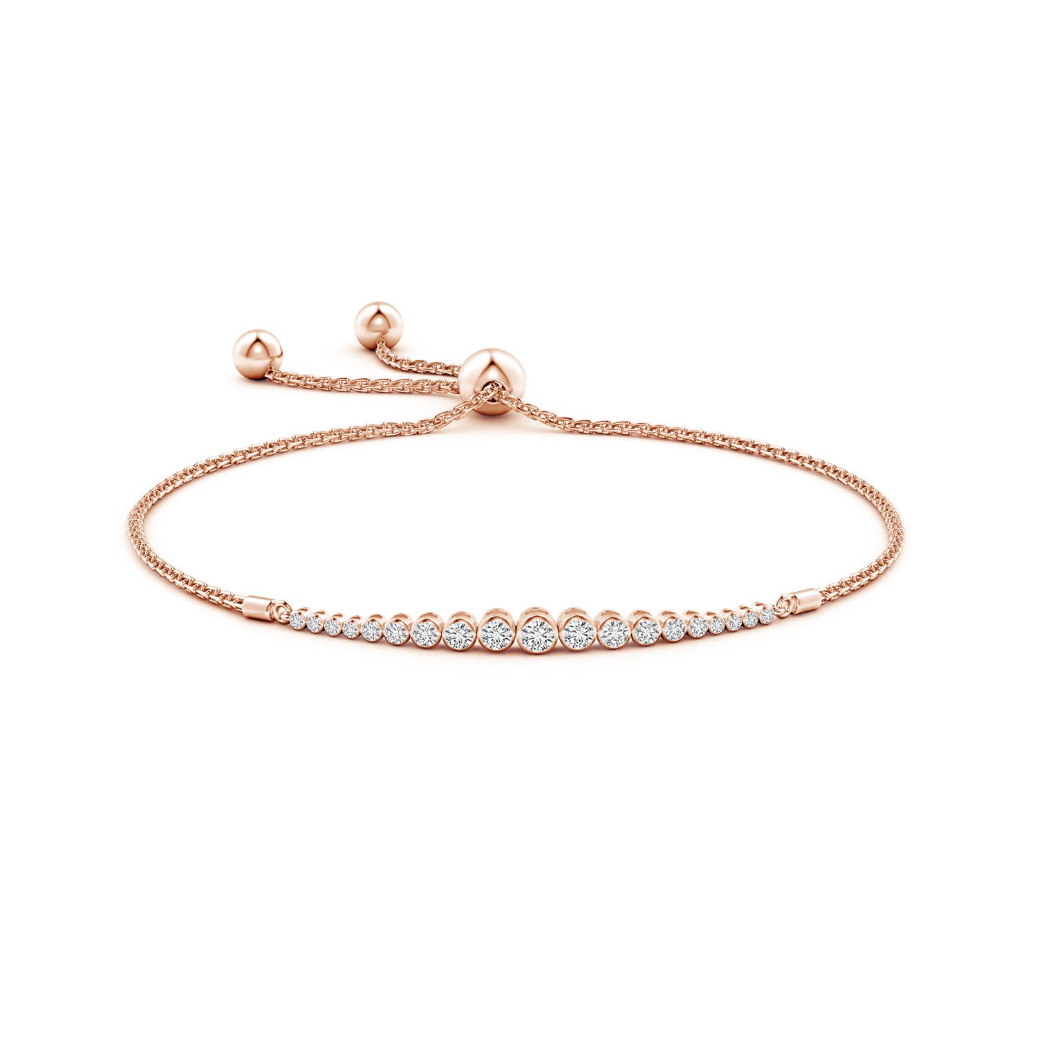 2.6mm HSI2 Graduated Bezel-Set Diamond Bolo Bracelet in Rose Gold