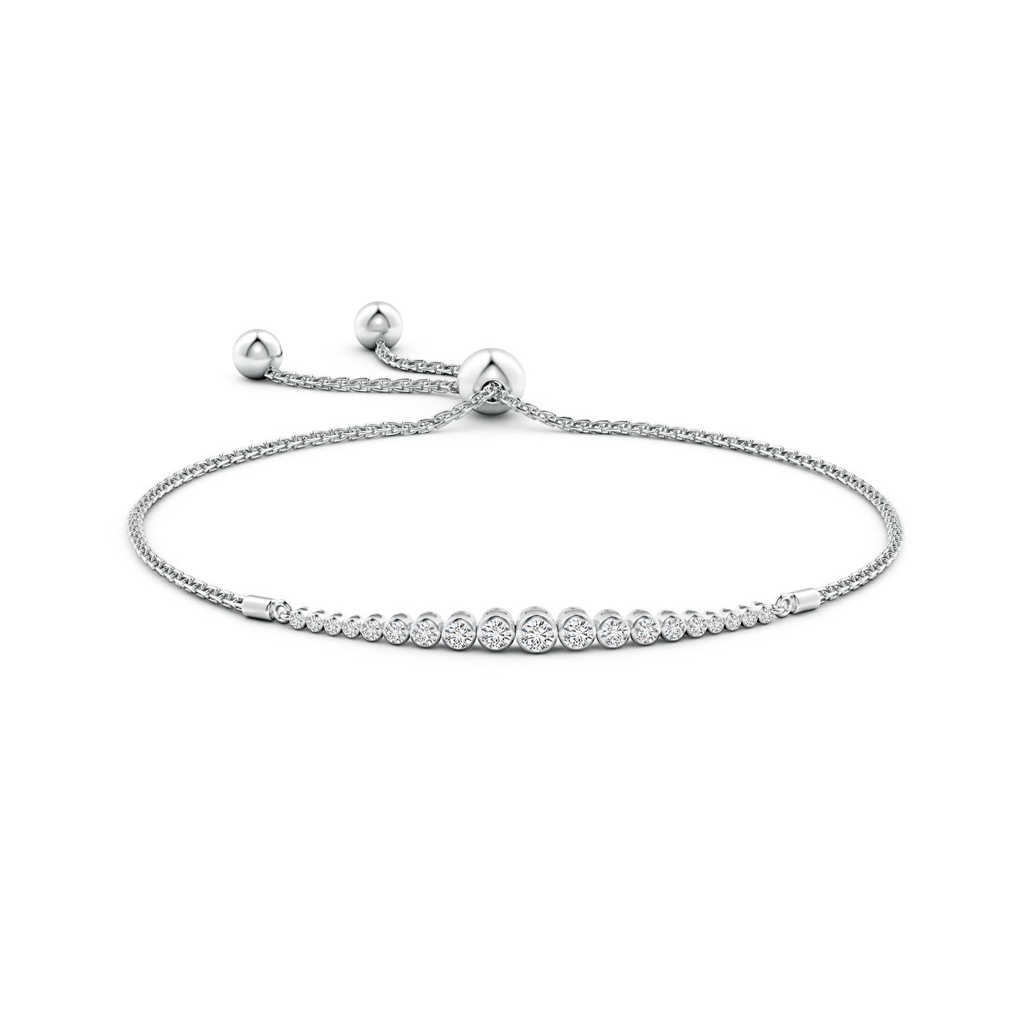 2.6mm HSI2 Graduated Bezel-Set Diamond Bolo Bracelet in White Gold