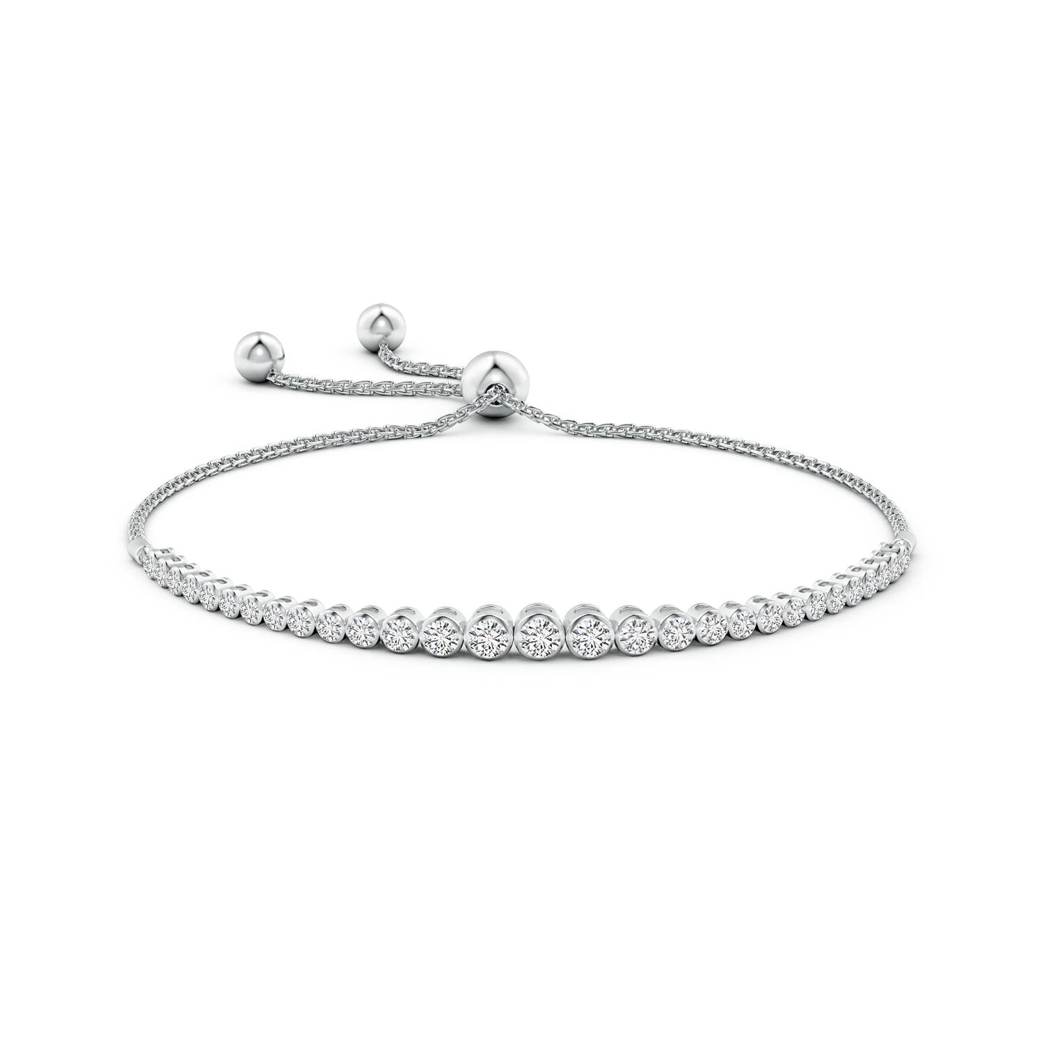 3.1mm HSI2 Graduated Bezel-Set Diamond Bolo Bracelet in White Gold