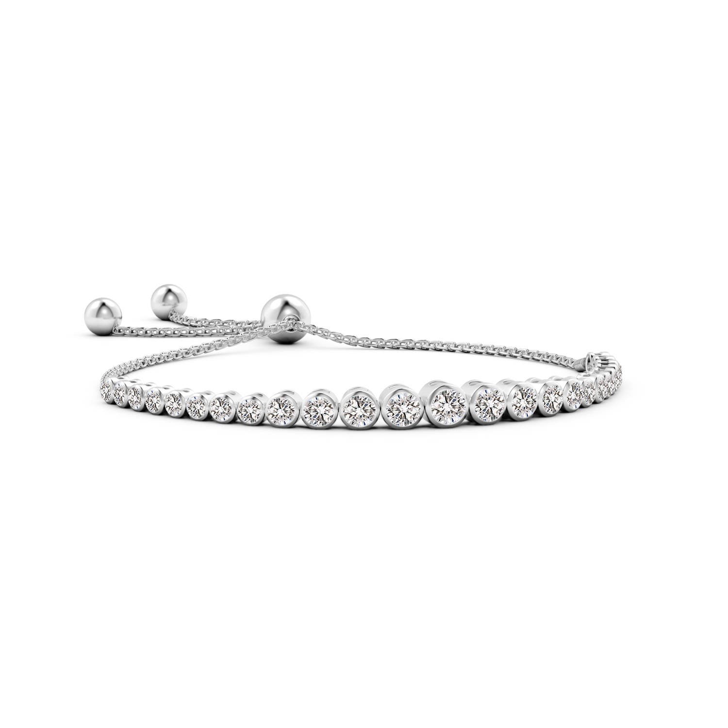3.9mm IJI1I2 Graduated Bezel-Set Diamond Bolo Bracelet in White Gold