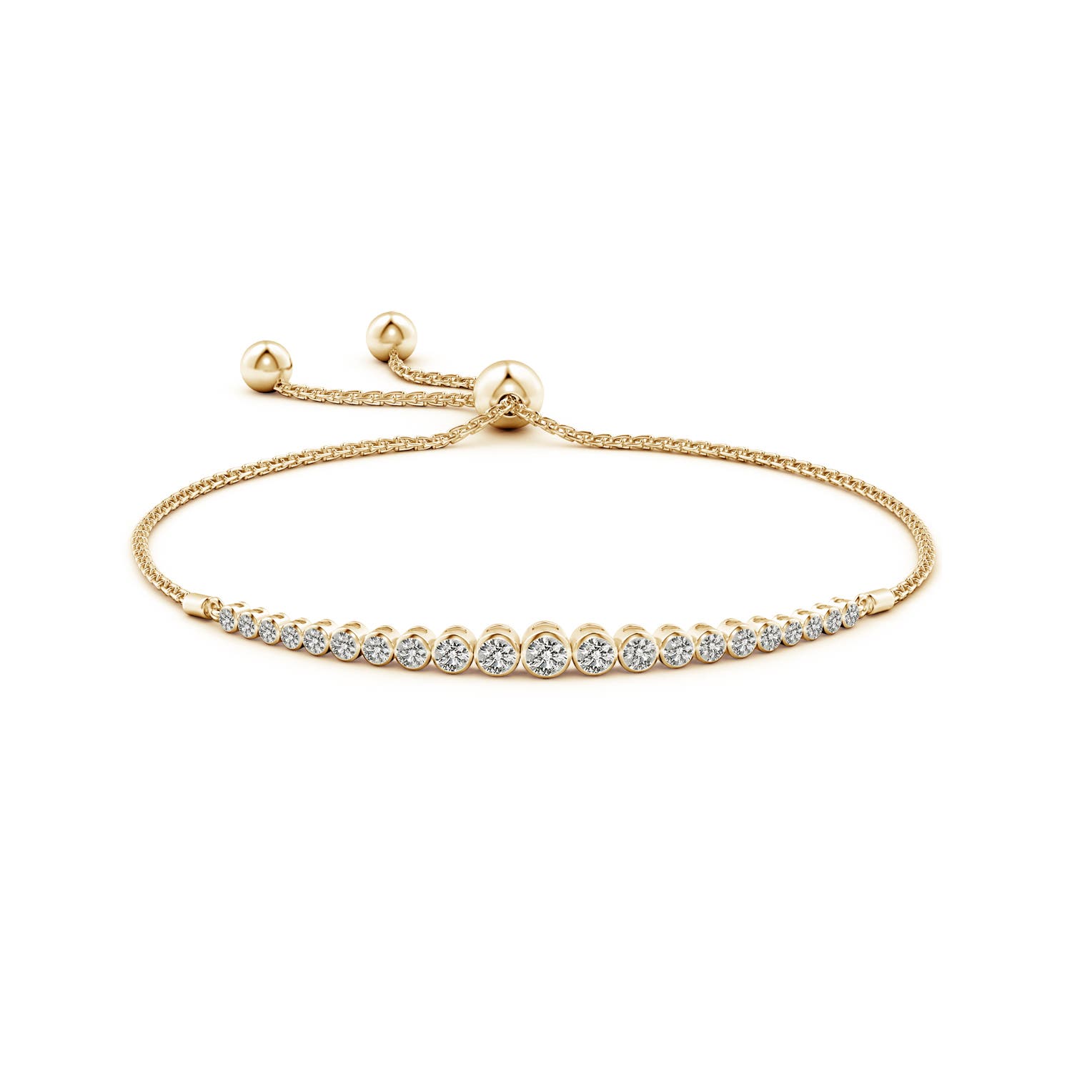 3mm KI3 Graduated Bezel-Set Diamond Bolo Bracelet in Yellow Gold