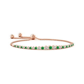 3.1mm AA Graduated Bezel-Set Emerald and Diamond Bolo Bracelet in 9K Rose Gold