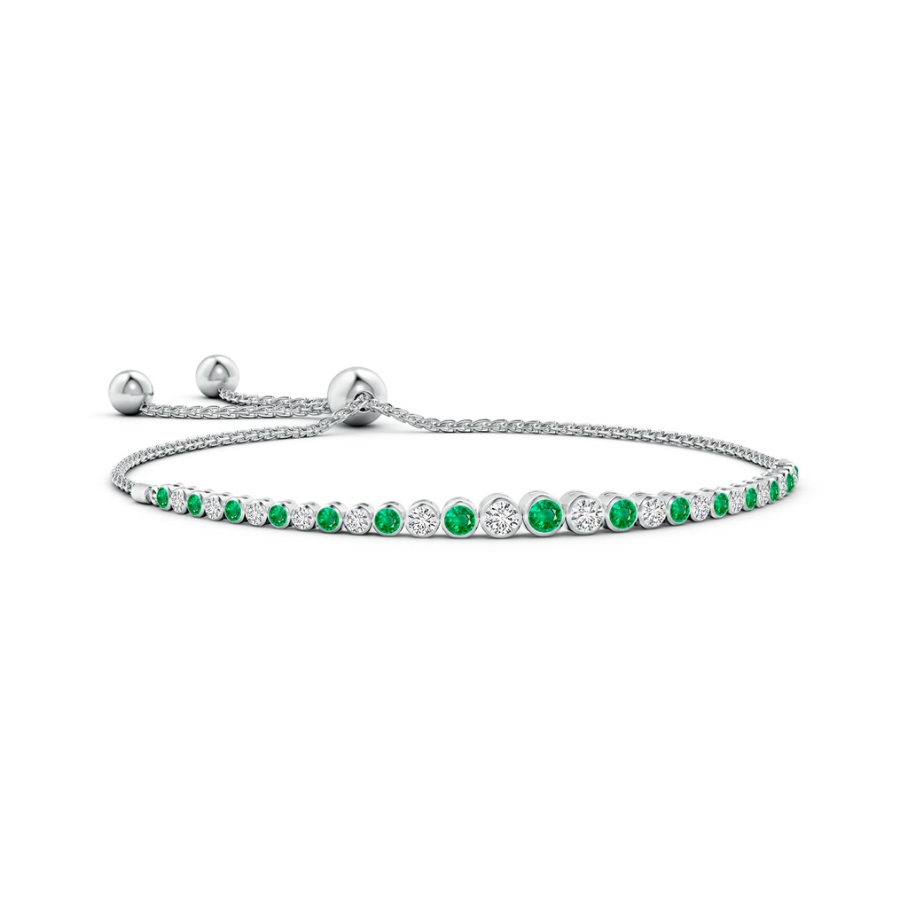 3.1mm AAA Graduated Bezel-Set Emerald and Diamond Bolo Bracelet in White Gold