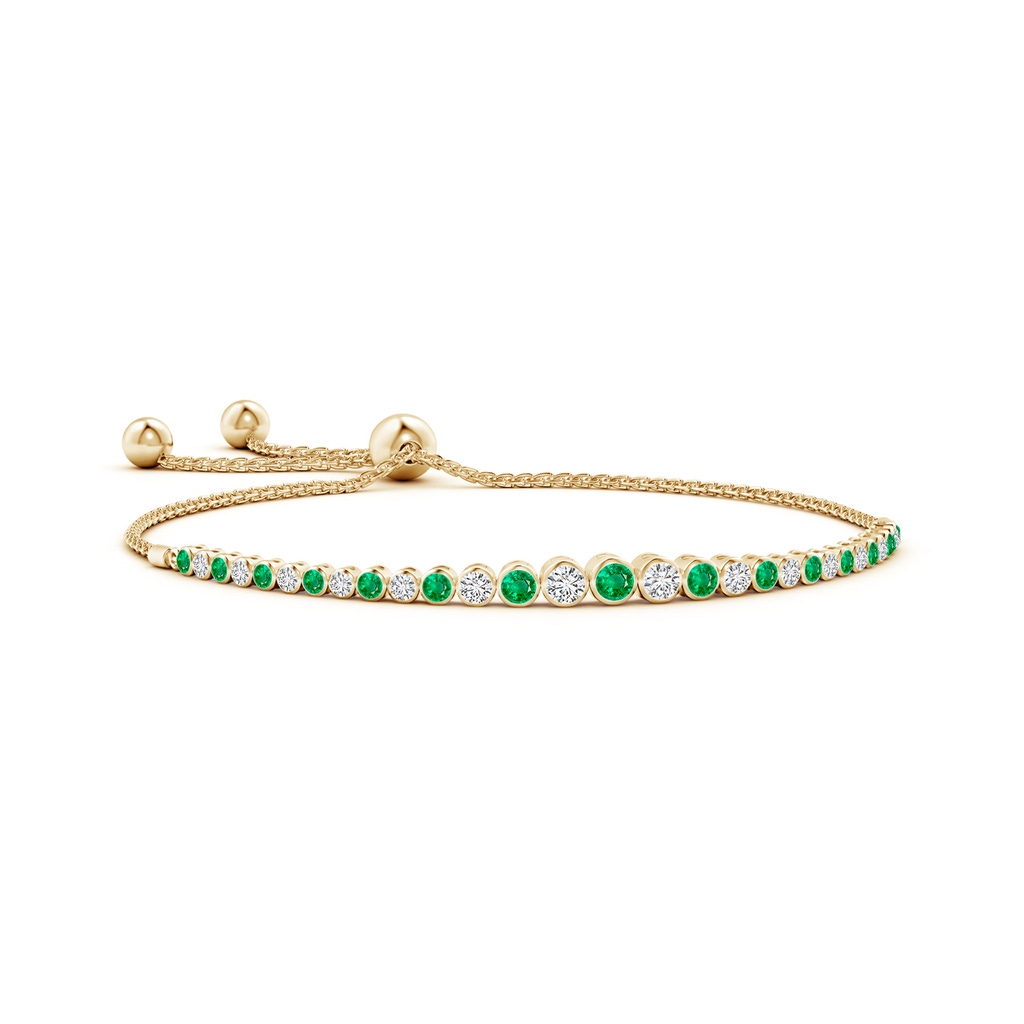 3.1mm AAA Graduated Bezel-Set Emerald and Diamond Bolo Bracelet in Yellow Gold