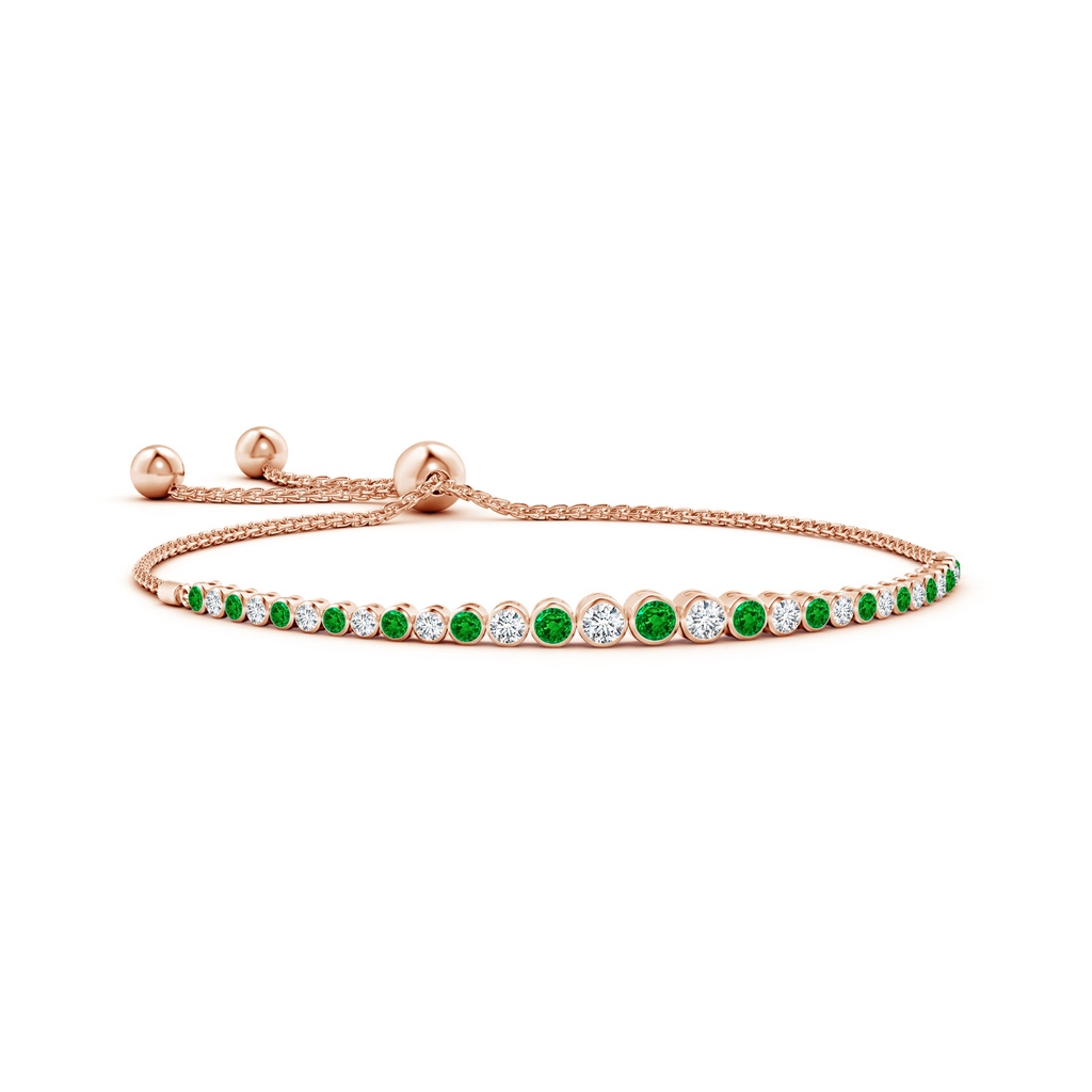 3.1mm AAAA Graduated Bezel-Set Emerald and Diamond Bolo Bracelet in Rose Gold
