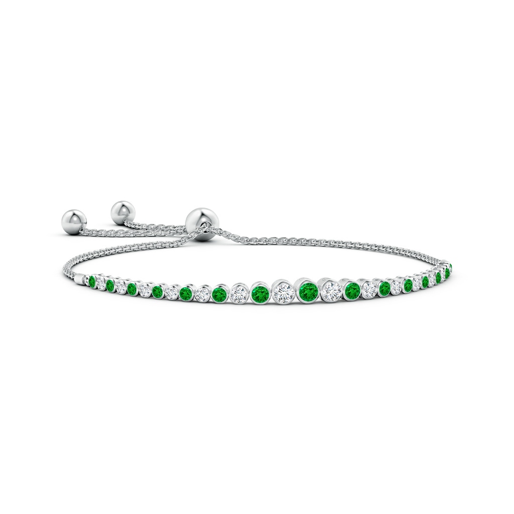 3.1mm AAAA Graduated Bezel-Set Emerald and Diamond Bolo Bracelet in White Gold