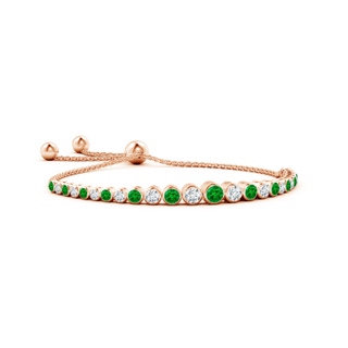 4mm AAAA Graduated Bezel-Set Emerald and Diamond Bolo Bracelet in Rose Gold