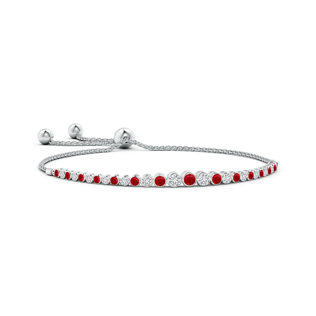 3.1mm AAA Graduated Bezel-Set Ruby and Diamond Bolo Bracelet in White Gold