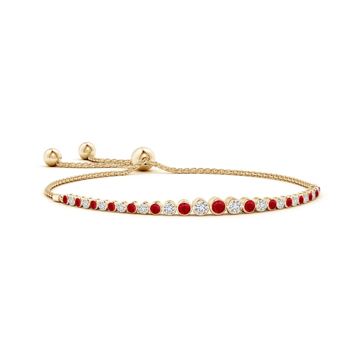 3.1mm AAA Graduated Bezel-Set Ruby and Diamond Bolo Bracelet in Yellow Gold