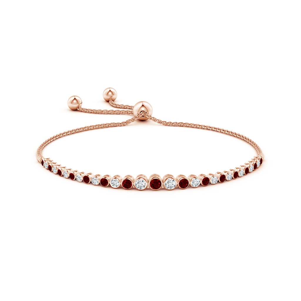 3.1mm AAAA Graduated Bezel-Set Ruby and Diamond Bolo Bracelet in Rose Gold - side 199