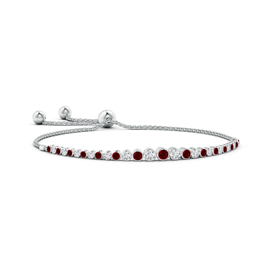 3.1mm AAAA Graduated Bezel-Set Ruby and Diamond Bolo Bracelet in White Gold 