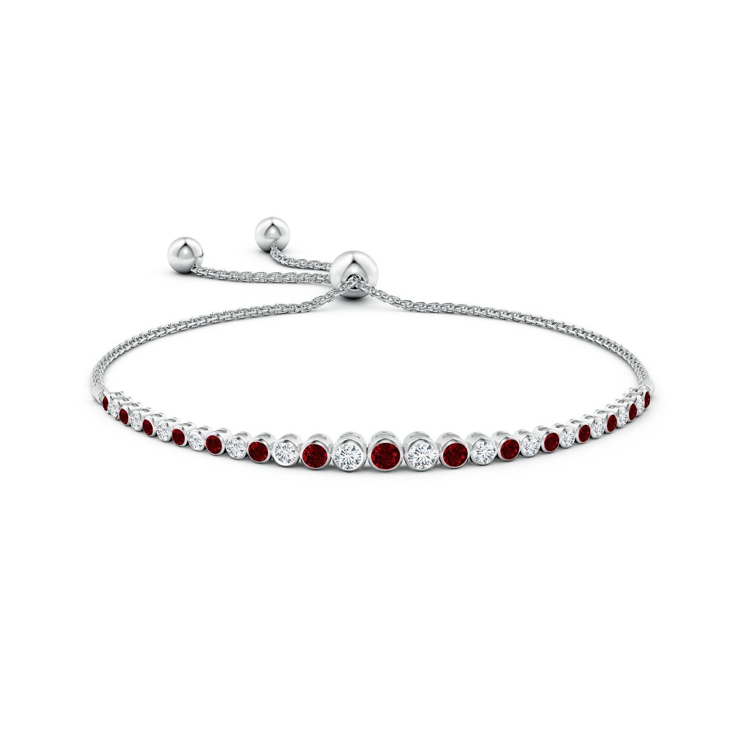 3.1mm AAAA Graduated Bezel-Set Ruby and Diamond Bolo Bracelet in White Gold