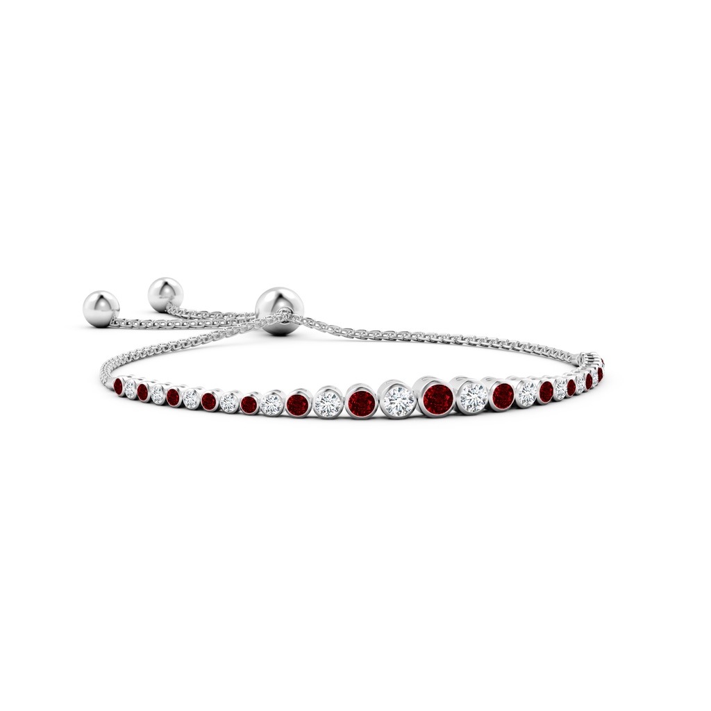 3.5mm AAAA Graduated Bezel-Set Ruby and Diamond Bolo Bracelet in White Gold